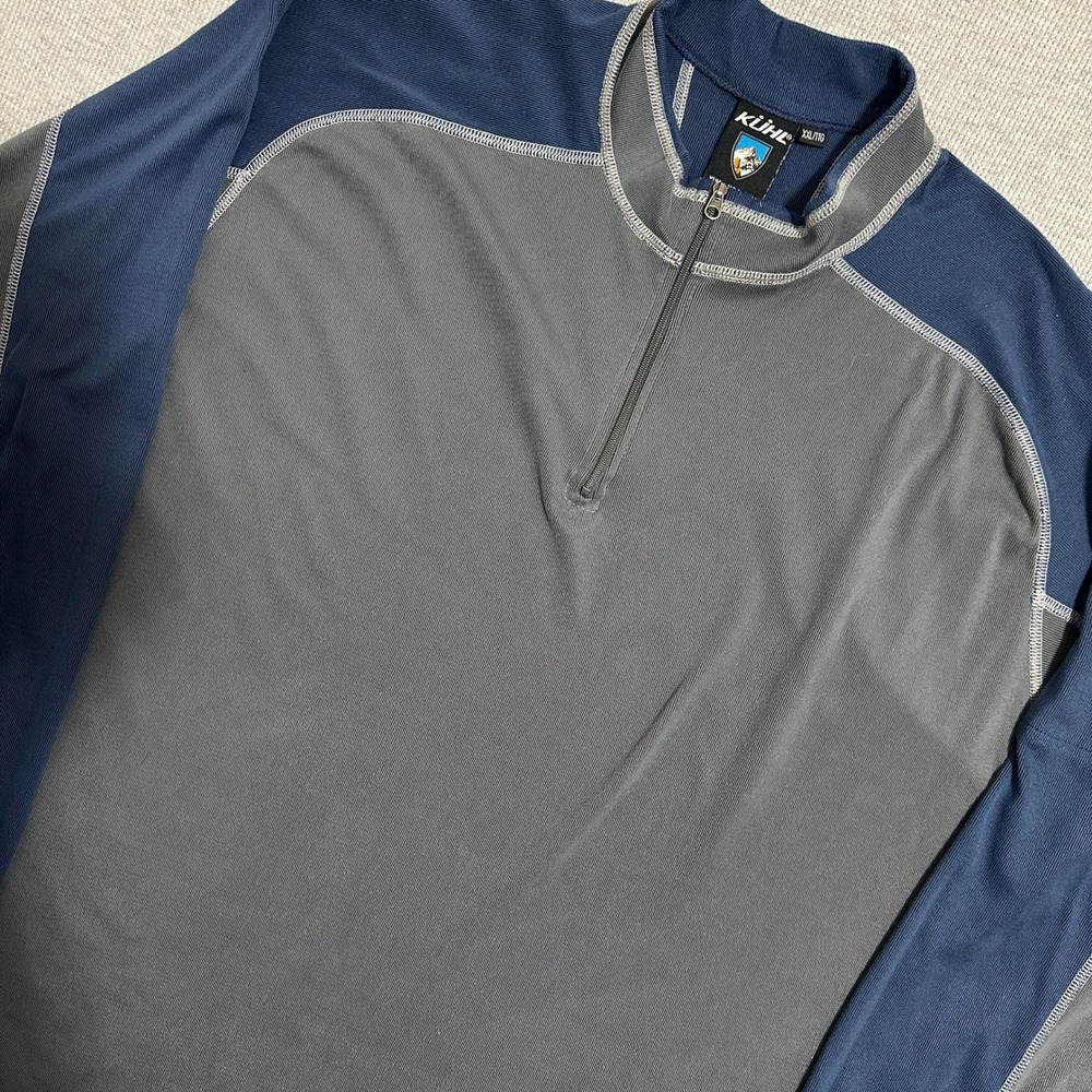 Kuhl Technikore Quarter Zip Pullover Gray Navy Colorblock Gorpcore Mens XXL